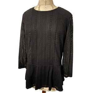 Anne Klein 3/4 Sleeve Lace Overlay Drop Waist Blouse Large